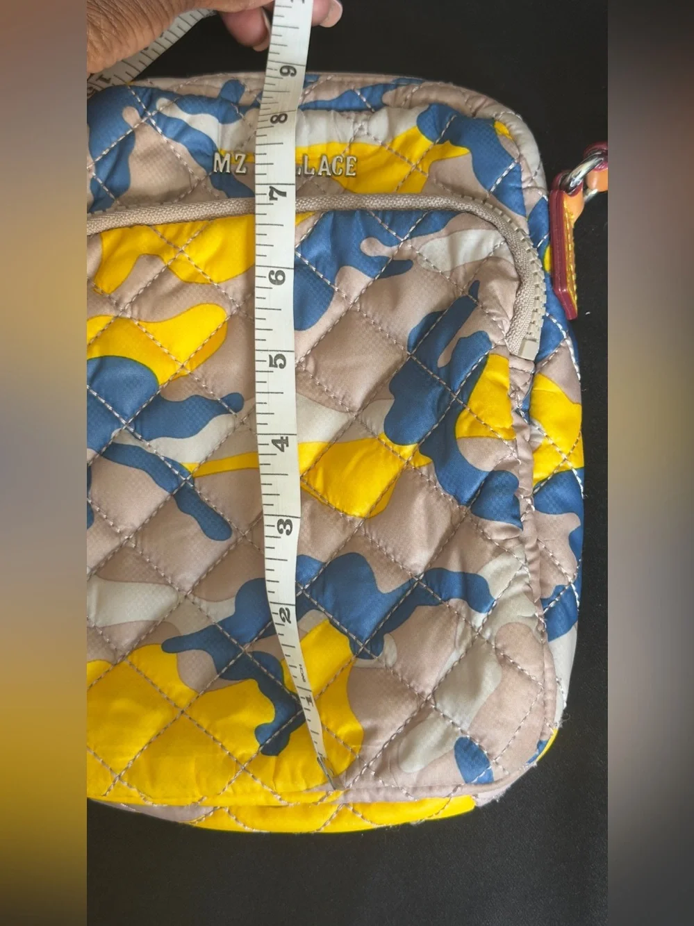 MZ Wallace Metro Crossbody Bag Spring Camo Quilted Nylon Yellow Blue Phone Pouch
